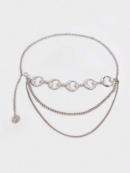 Layered Moon Charm Waist Chain for Gothic and Celestial Fashion Styling