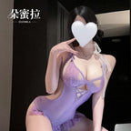 Lavender Lace Babydoll Lingerie Set with Sheer Detailing, Adjustable-Style Straps and Romantic Lolita-Inspired Silhouette