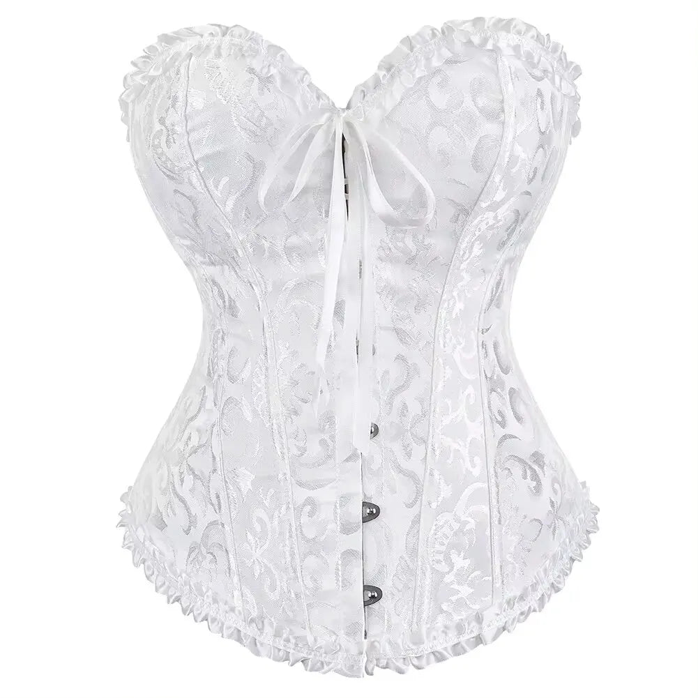 Floral Jacquard Overbust Corset with Sweetheart Neckline and Busk Closure