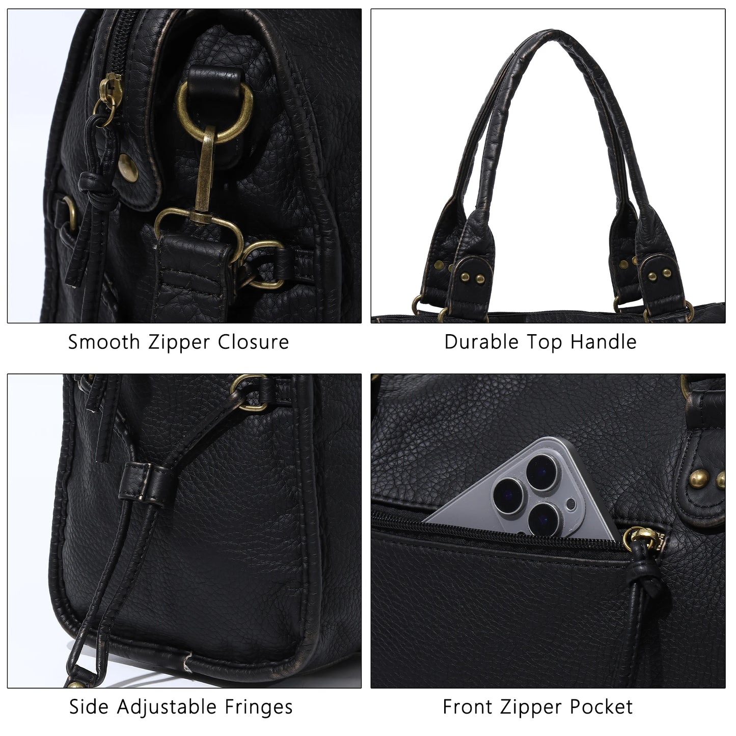 Vintage Inspired Soft PU Leather Tote Bag with Adjustable Shoulder Strap