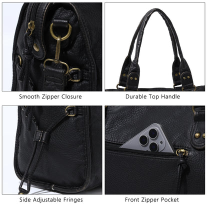 Vintage Inspired Soft PU Leather Tote Bag with Adjustable Shoulder Strap