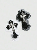 Gothic Lace Cross Hair Clips Y2K Alternative Statement Hair Accessories