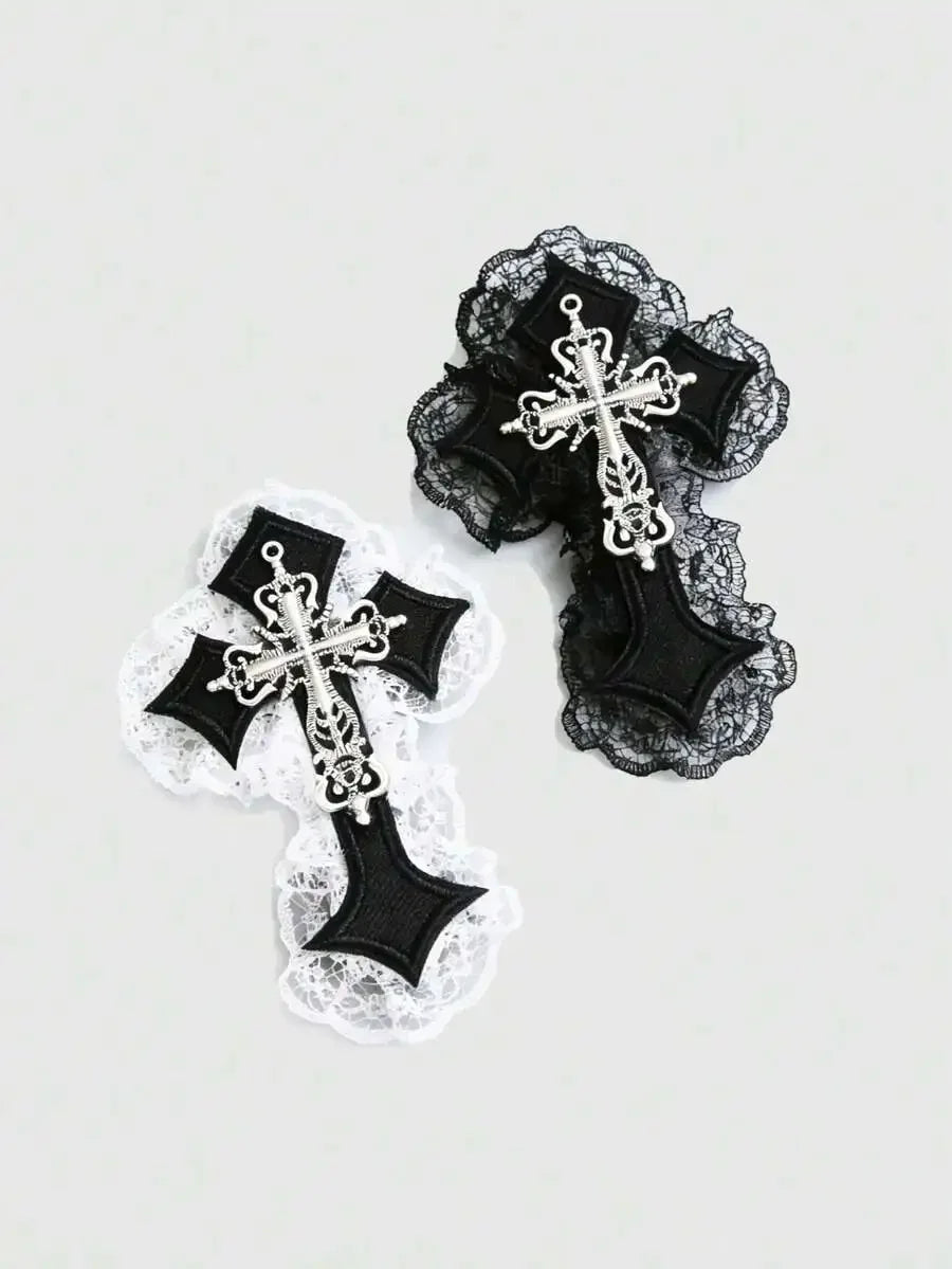 Gothic Lace Cross Hair Clips Y2K Alternative Statement Hair Accessories