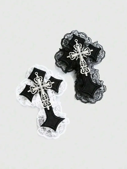 Gothic Lace Cross Hair Clips Y2K Alternative Statement Hair Accessories