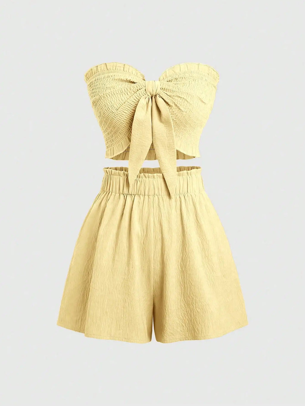 Front Knot Strapless Top and Shorts Summer Casual Co-Ord Set