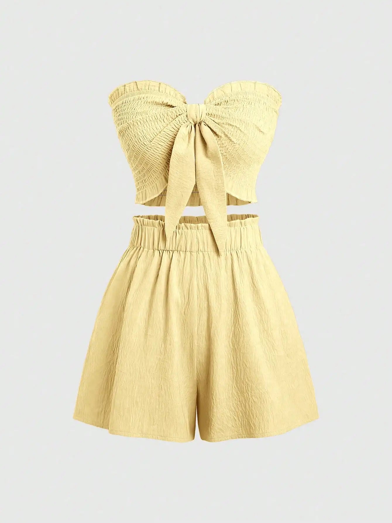Front Knot Strapless Top and Shorts Summer Casual Co-Ord Set