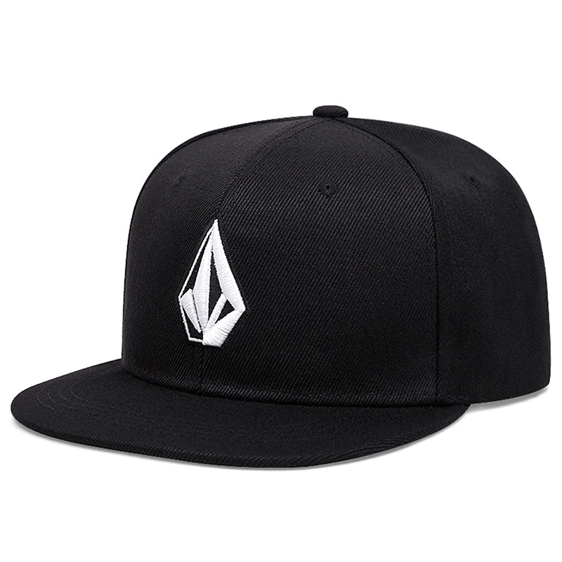 Geometric Embroidered Flat Brim Snapback Cap Adjustable Streetwear Baseball Fashion Hat
