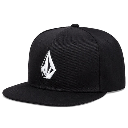 Geometric Embroidered Flat Brim Snapback Cap Adjustable Streetwear Baseball Fashion Hat