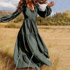 Flowing Bohemian Floral Maxi Dress with Tiered Skirt and Voluminous Sleeves