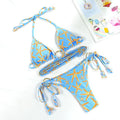 Vibrant Abstract Print Triangle String Bikini with Multi-Strap Cutout Bottoms