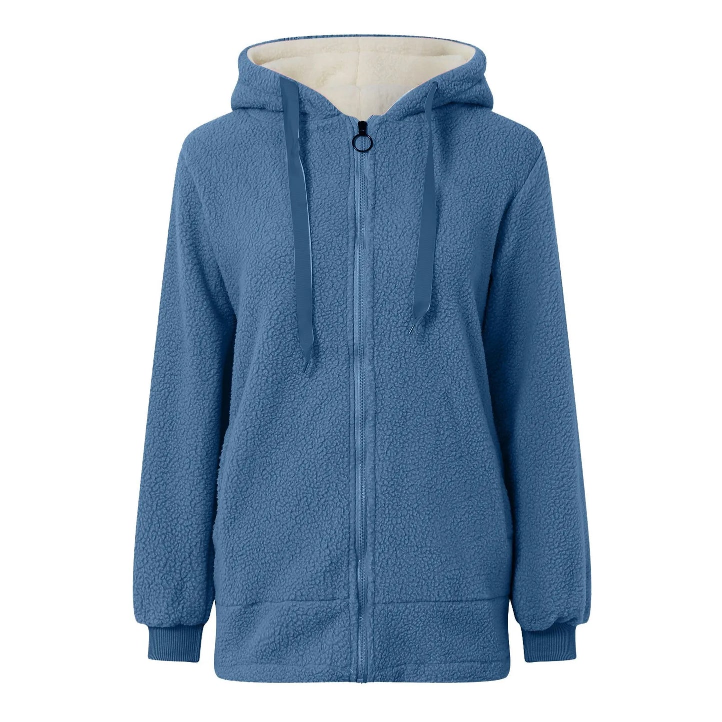 Women's Longline Hooded Sherpa Fleece Zip Jacket for Cozy Streetwear Layering