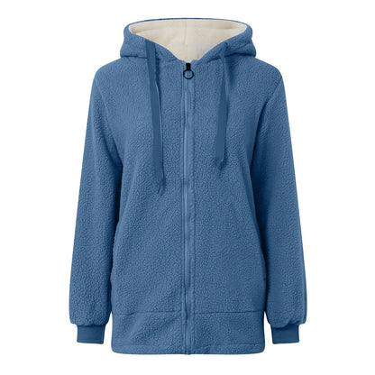Women's Longline Hooded Sherpa Fleece Zip Jacket for Cozy Streetwear Layering