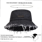 Distressed Denim Bucket Hat Frayed Brim Casual Streetwear Fisherman Outdoor Cap