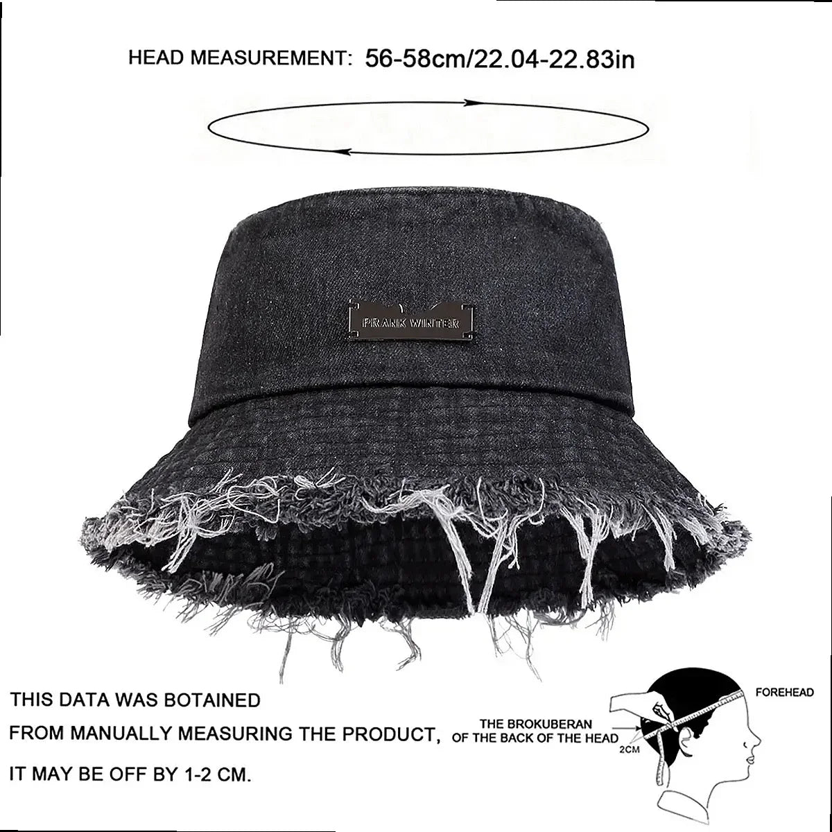 Distressed Denim Bucket Hat Frayed Brim Casual Streetwear Fisherman Outdoor Cap