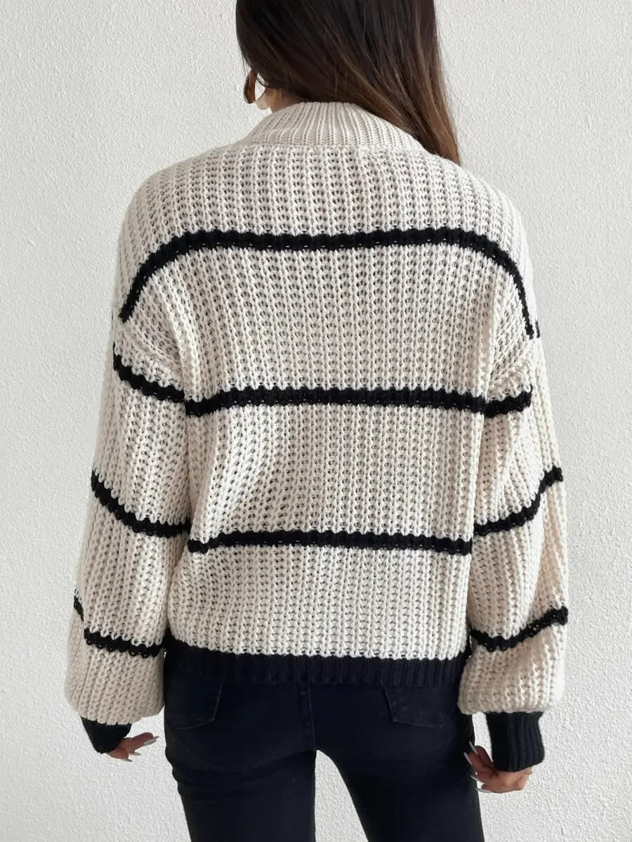 Women's Oversized Striped Crew Neck Relaxed Fit Streetwear Knit Sweater