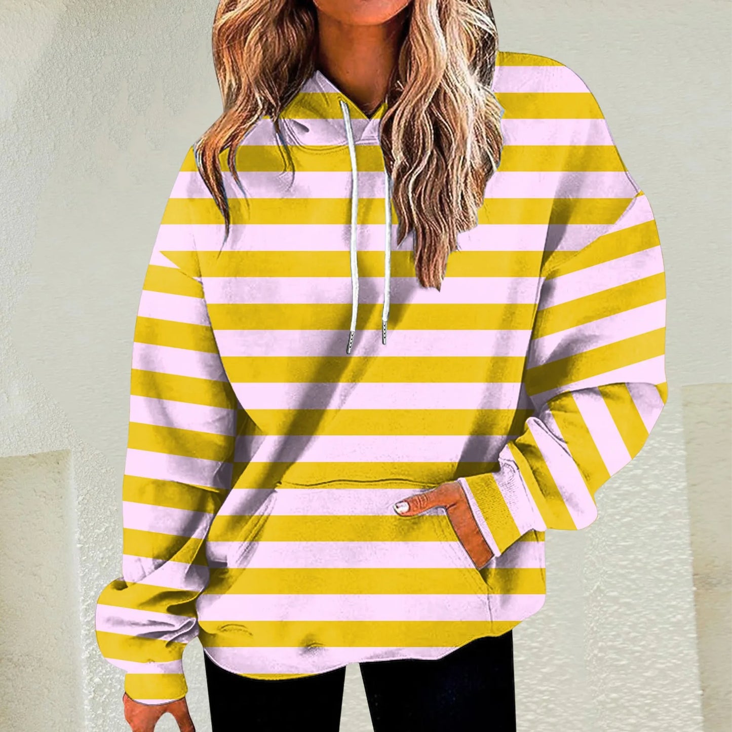 Relaxed Striped Hooded Pullover with Modern Color Block Streetwear Styling