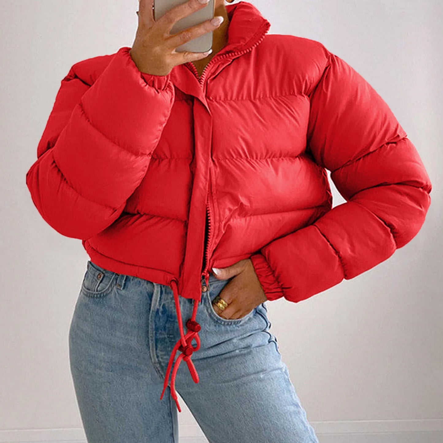 Women's Cropped Quilted Puffer Jacket with Relaxed Contemporary Winter Streetwear Style