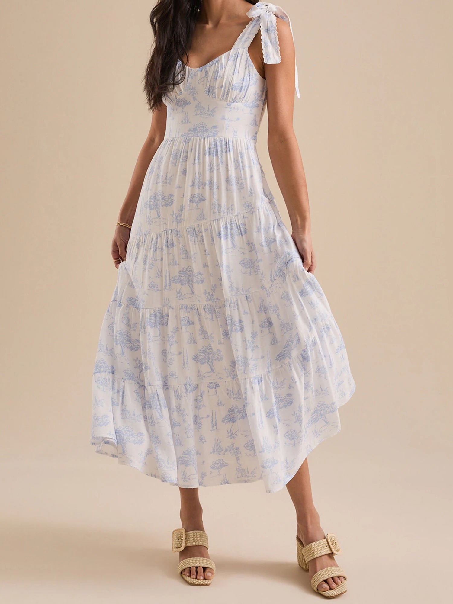 Spaghetti Strap Tiered Maxi Dress with Flowing Contemporary Silhouette