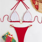Crisp White Triangle String Bikini with Wavy Metallic Ring Hardware