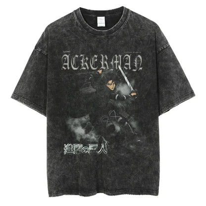 Shadow Soldier Anime Graphic Oversized Washed Cotton Streetwear T-Shirt