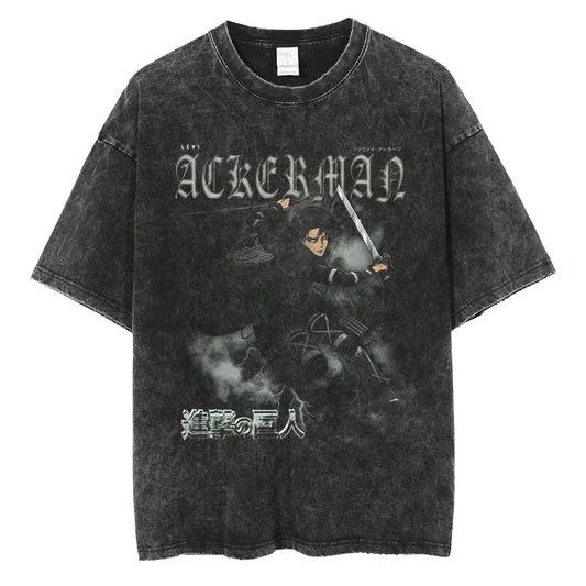 Shadow Soldier Anime Graphic Oversized Washed Cotton Streetwear T-Shirt