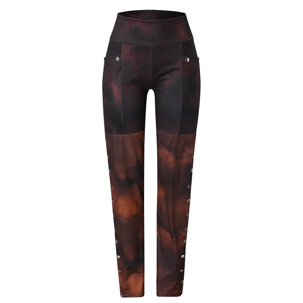 High Waist Rivet Detail Skinny Pants Alternative Fashion Streetwear Bottoms