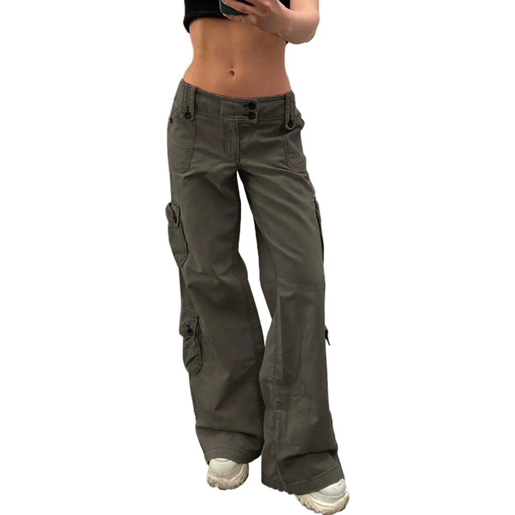 Women's Wide Leg Cargo Denim Jeans with Drawstring Waist and Relaxed Streetwear Fit