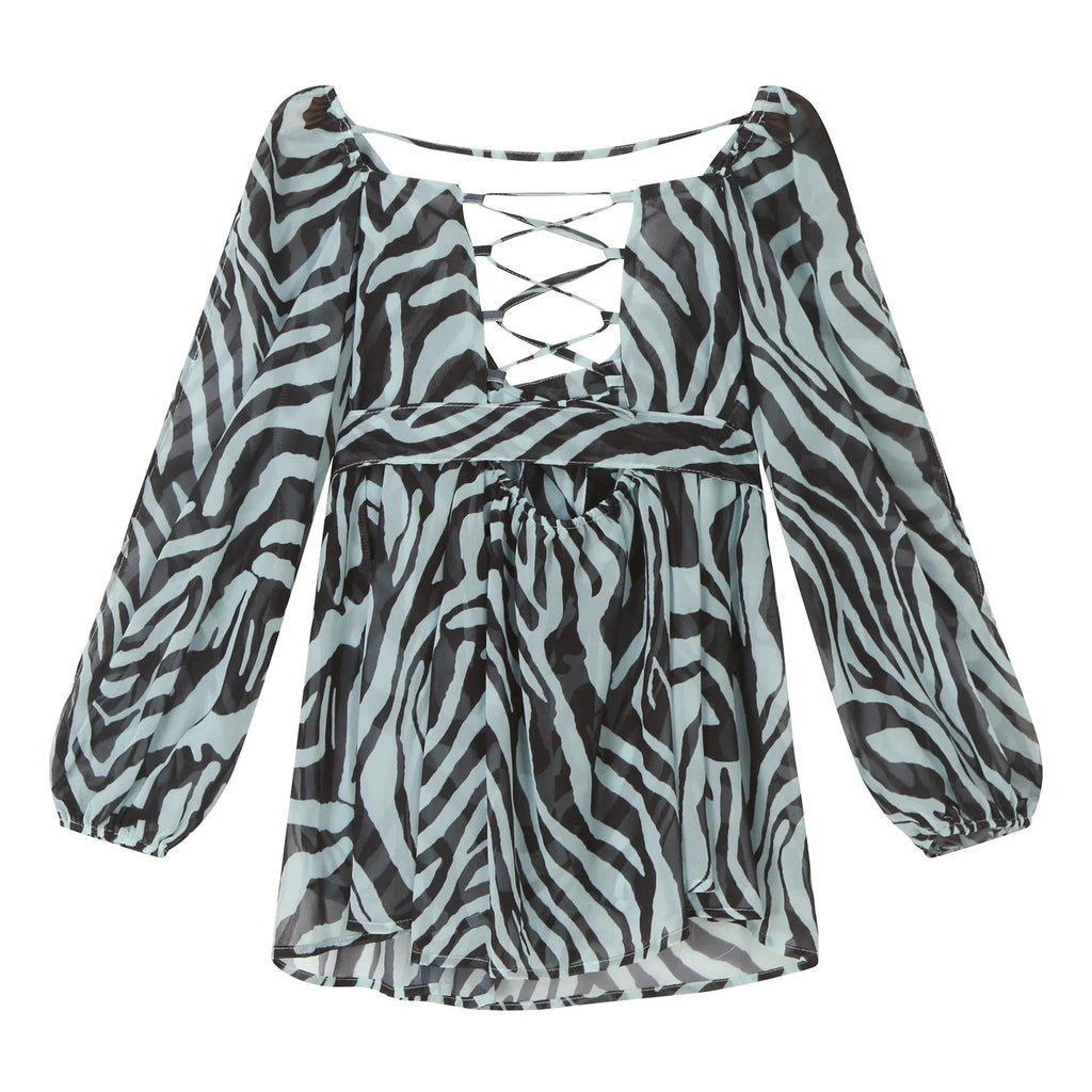 Off Shoulder Smocked Mini Dress with Voluminous Sleeves and Open Back