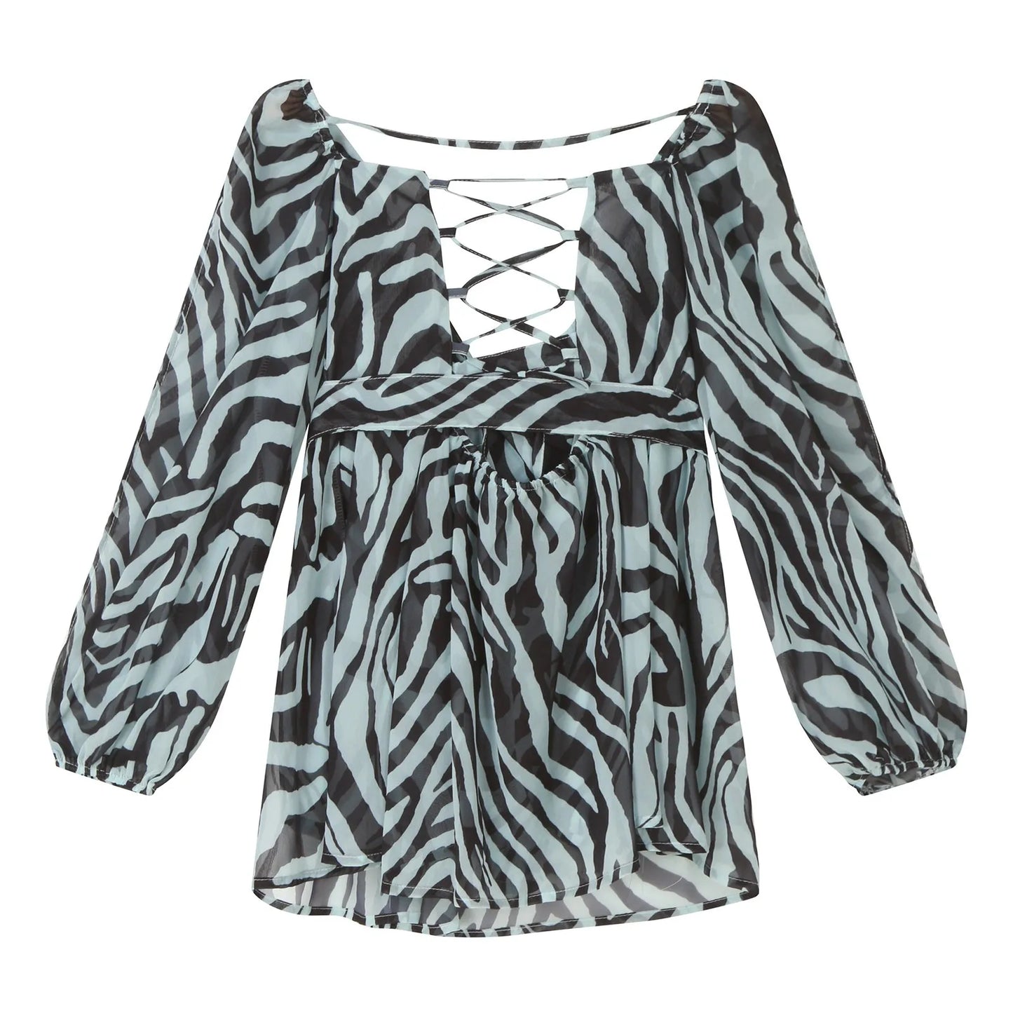 Off Shoulder Smocked Mini Dress with Voluminous Sleeves and Open Back