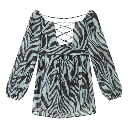 Off Shoulder Smocked Mini Dress with Voluminous Sleeves and Open Back