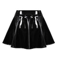 Gloss Finish Flared Mini Skirt with High Waist Statement Silhouette