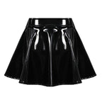 Gloss Finish Flared Mini Skirt with High Waist Statement Silhouette