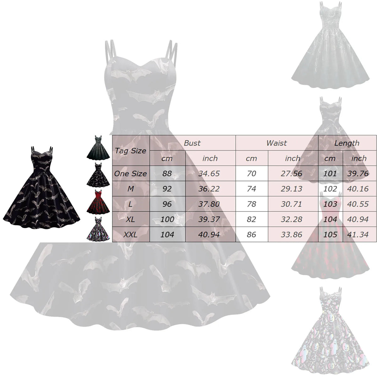 Retro 1950s Swing Dress with Sweetheart Neckline and Bat Print Motif