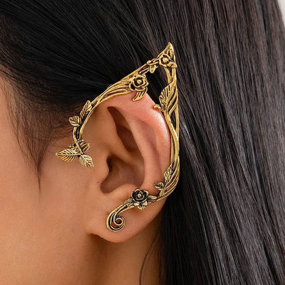 Gothic Bat Wing Ear Cuff with Chain Statement Alternative Jewelry