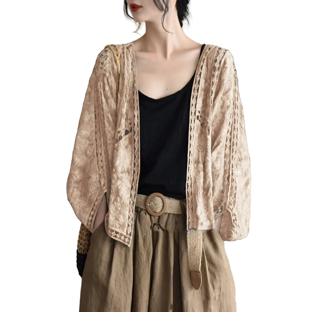 Women's Open Front Lightweight Knit Cardigan with Relaxed Three Quarter Sleeves