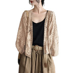 Women's Open Front Lightweight Knit Cardigan with Relaxed Three Quarter Sleeves