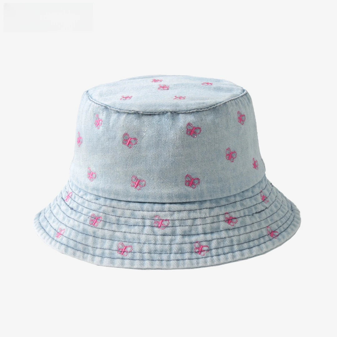 Women's Embroidered Cotton Blend Bucket Hat with Floral Detail for Casual Outdoor Everyday Wear