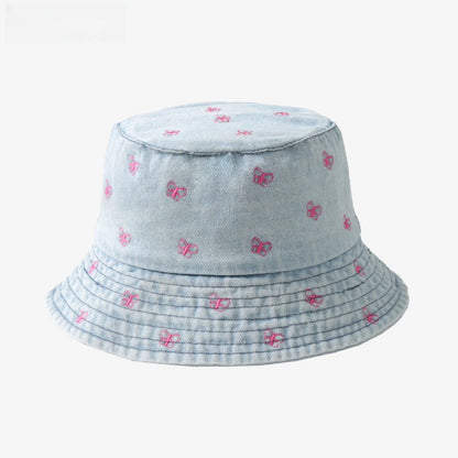 Women's Embroidered Cotton Blend Bucket Hat with Floral Detail for Casual Outdoor Everyday Wear