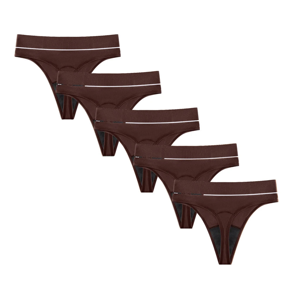 Five-Piece High-Waisted Absorbent Menstrual Thong Set with Lace Waistbands