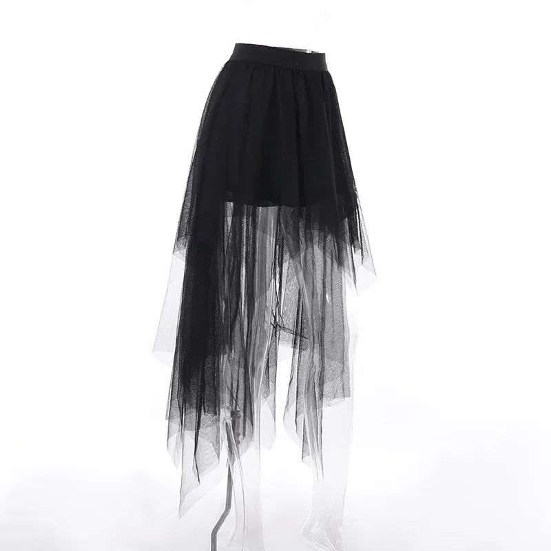 Layered Mesh Tulle Mini Skirt Irregular Gothic Alternative Fashion Bottom