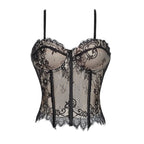 Lace Corset-Inspired Cami Top with Sheer Paneling and Adjustable Straps