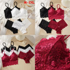 Botanical Embroidered Lace Racerback Bralette and Scalloped Lace Boyshort Set
