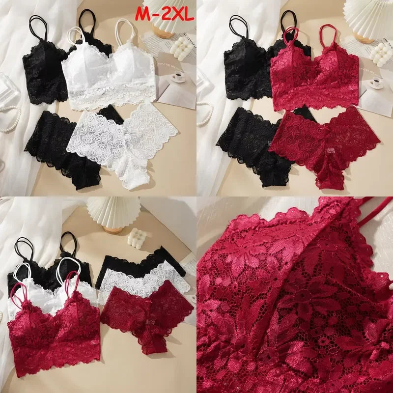 Botanical Embroidered Lace Racerback Bralette and Scalloped Lace Boyshort Set