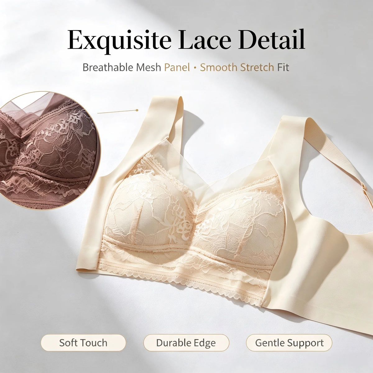 5-Pack Elegant Floral Lace Wire-Free Bras with Wide Straps and Plunging V-Neckline