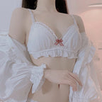 Sweet White Ruffled Cotton-Blend Bralette and Panty Set
