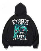 Distressed Anime Streetwear Hoodie With Retro Manga Racing Graphic