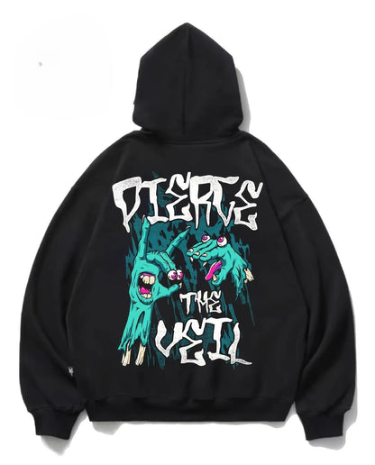 Distressed Anime Streetwear Hoodie With Retro Manga Racing Graphic