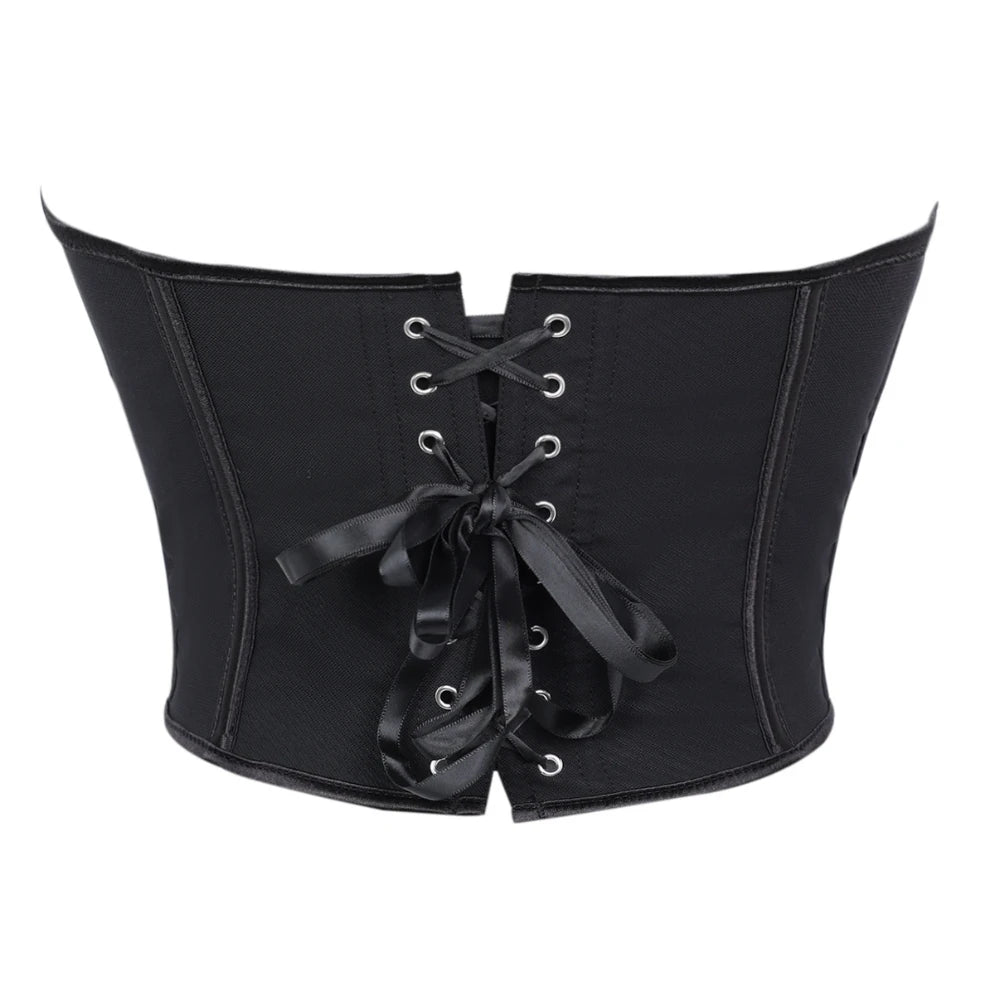 Minimalist Black Strapless Sweetheart Corset with Plunging Neckline
