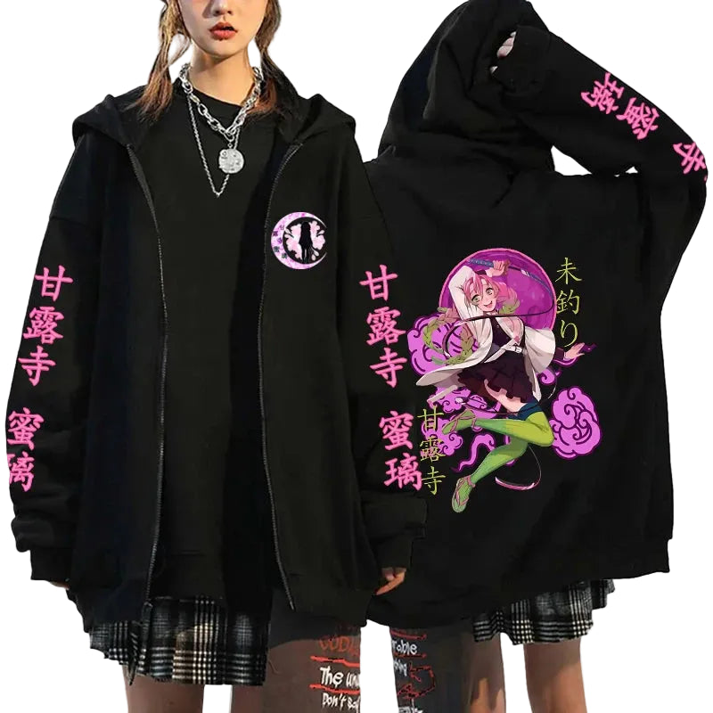 Fantasy Art Zip Hoodie with Manga Streetwear Graphics