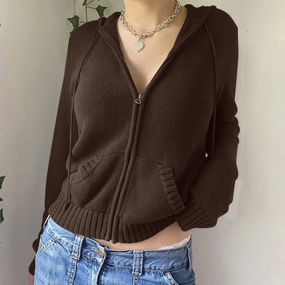 Women's Ribbed Zip-Up Cropped Hoodie with Relaxed Fit for Modern Casual Streetwear
